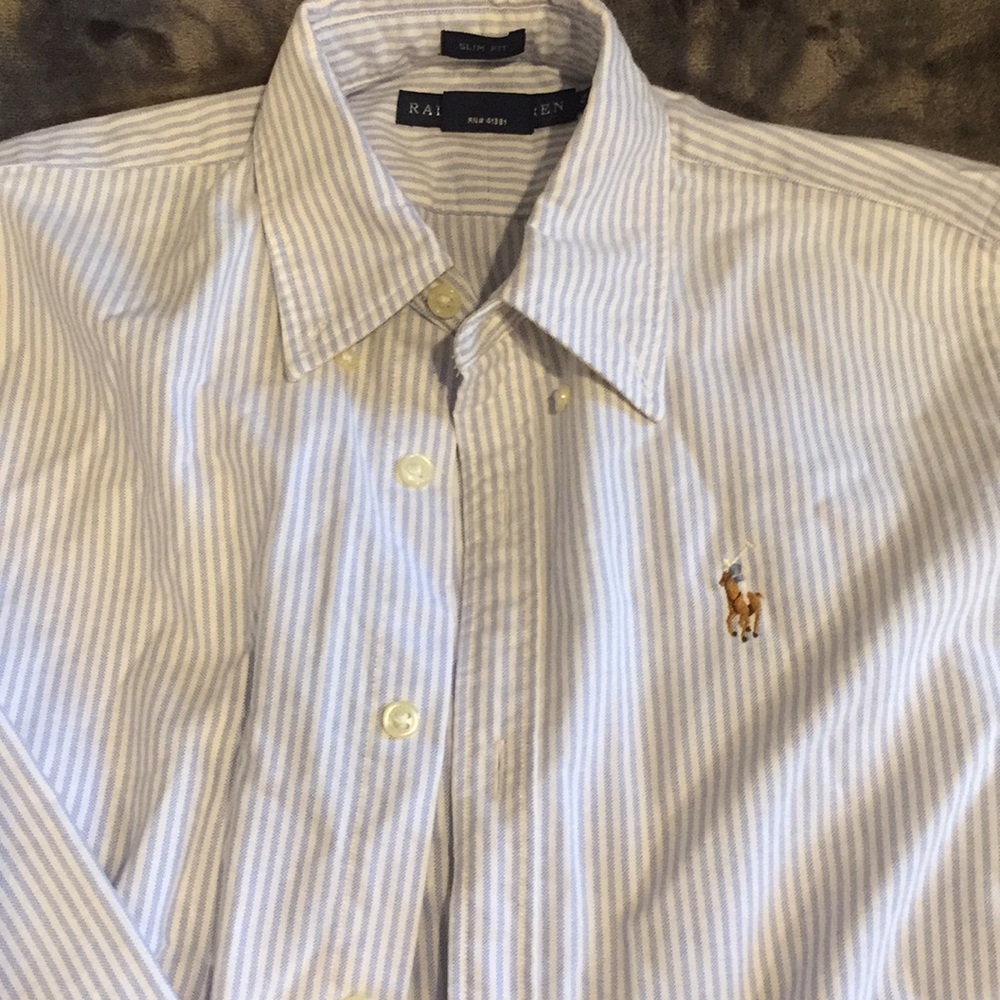 Ralph Lauren Blue and White Striped Button Down Shirt